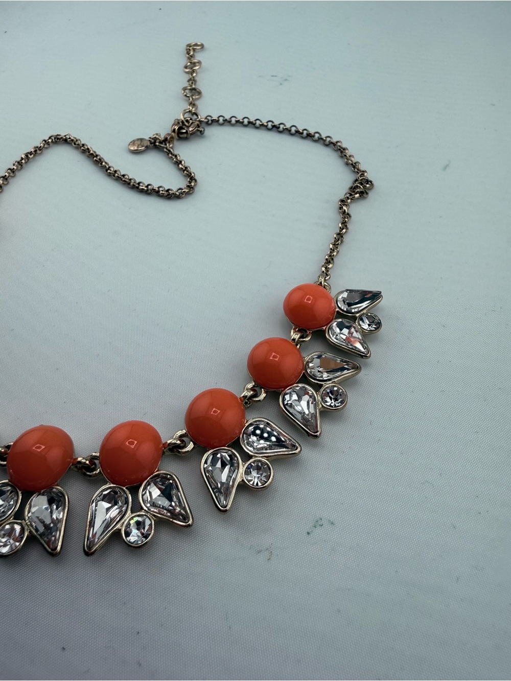 J. Crew Gold Chain Statement Necklace with Coral Red Beads - Picture 8 of 9
